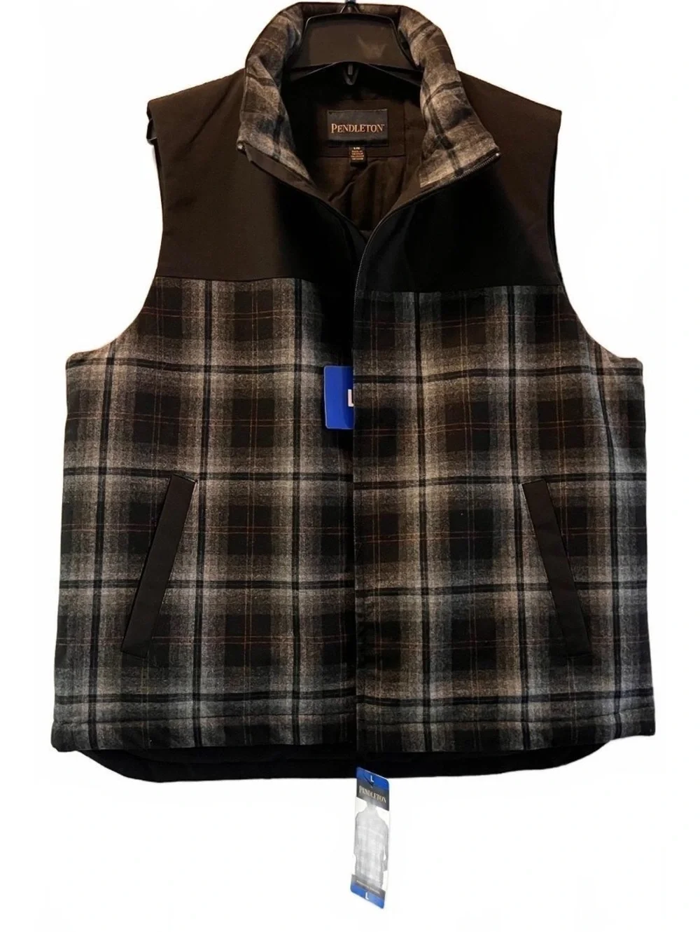 Pendleton Men's Large Plaid Fleece Vest with Zipper